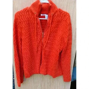 LIZ & CO. Ladies Orange Knit Sweater Zip Front‎ Cardigan Women's Size Large